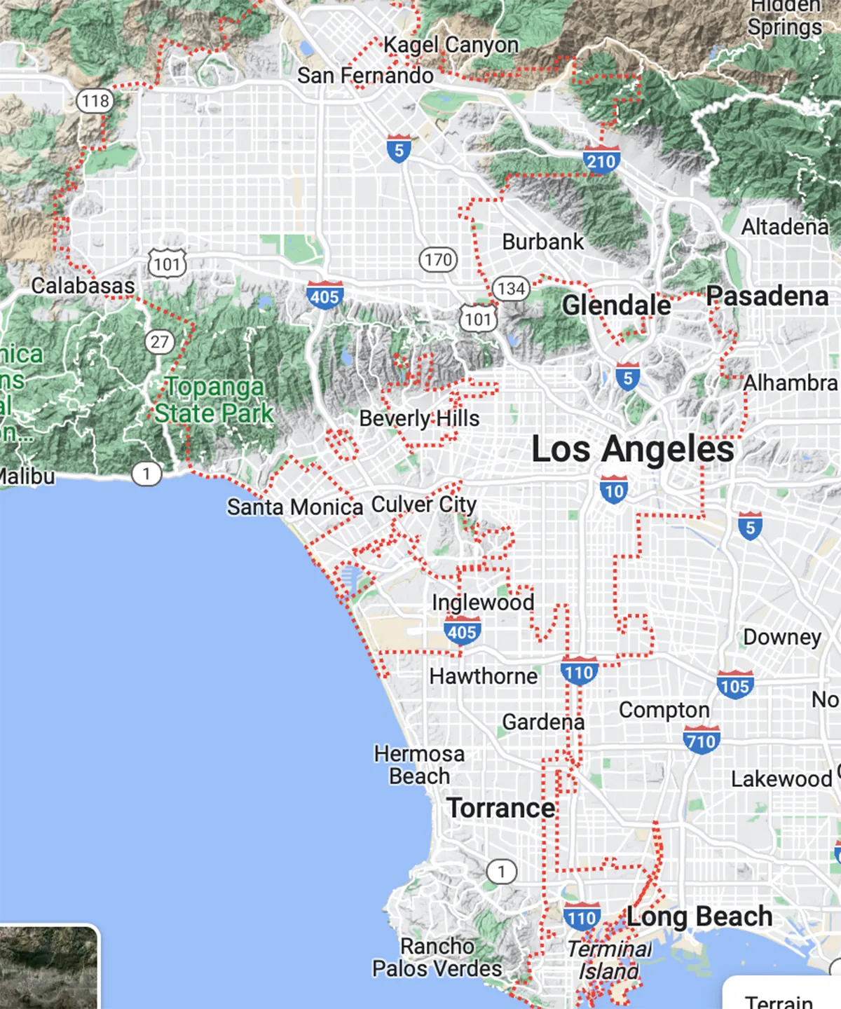 Los Angeles map reference for packaging research