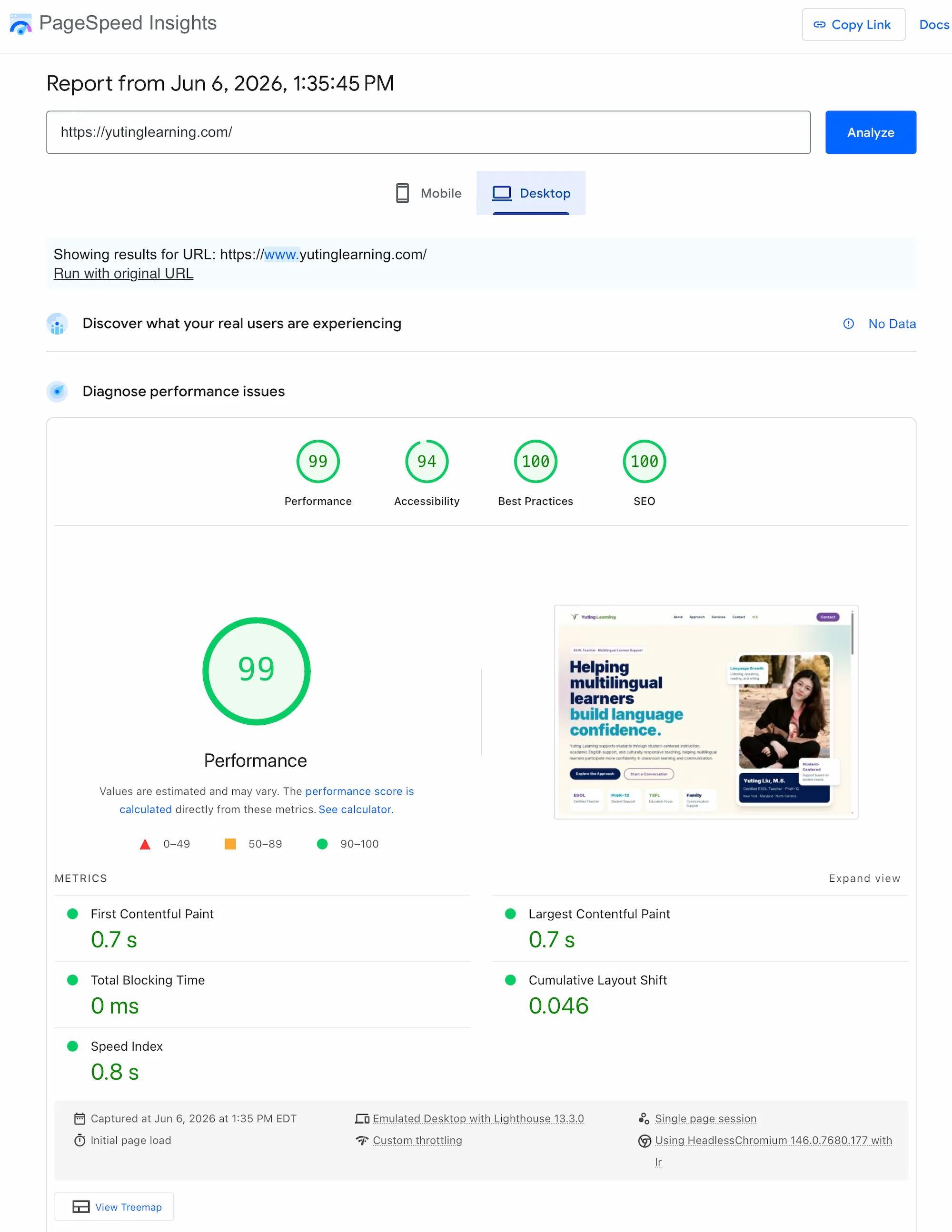 Yuting Learning Lighthouse audit report